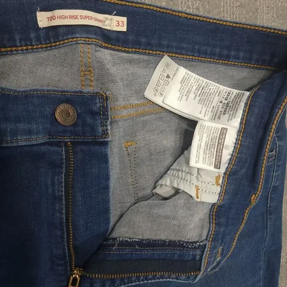 Levi's 720 High Rise Super Skinny Womens 33 Jeans Stretch Blue Denim (34x27) - Picture 8 of 12